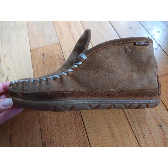LL BEAN Mens Brown Suede Moccasin Slippers Sherpa Lined Size 8 Medium Classic - Picture 11 of 11